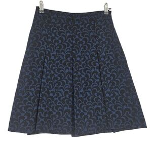 Ann Taylor LOFT Pleated Flare Skirt Navy Blue Jacquard A Line Side Zip 00